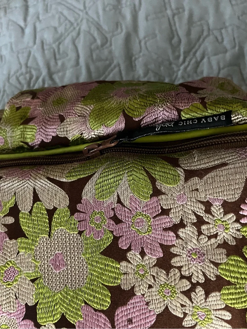 Petunia Pickle Bottom Floral Jacquard Baby Bag in Brown, Pink & Lime